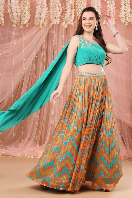 One-Shoulder Lehenga Set- Indian Clothing in Denver, CO and Aurora, CO-  India Fashion X
