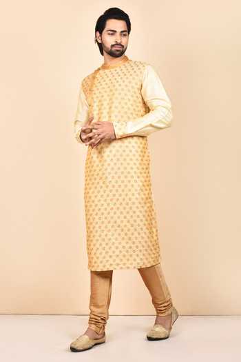 Khwaab By Sanjana Lakhani Beige Dupion Silk Floral Embroidered Kurta Set 1