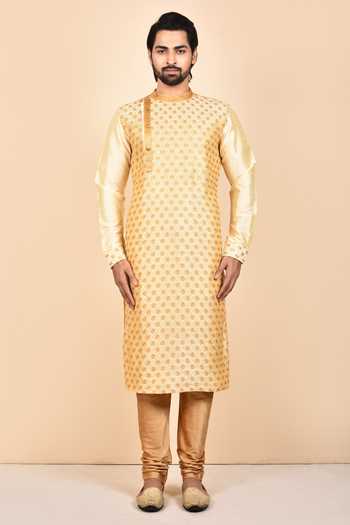 Khwaab By Sanjana Lakhani Beige Dupion Silk Floral Embroidered Kurta Set 3
