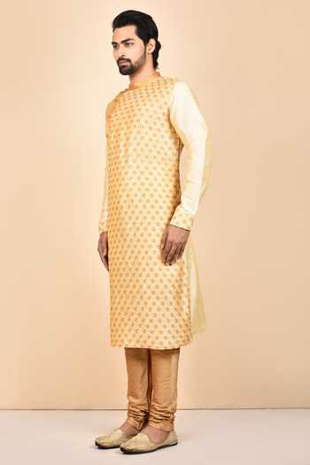 Khwaab By Sanjana Lakhani Beige Dupion Silk Floral Embroidered Kurta Set 4