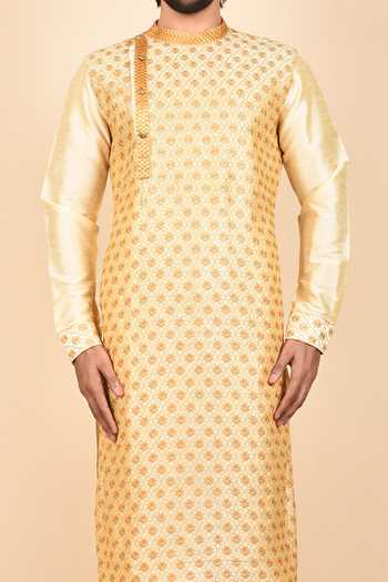 Khwaab By Sanjana Lakhani Beige Dupion Silk Floral Embroidered Kurta Set 5