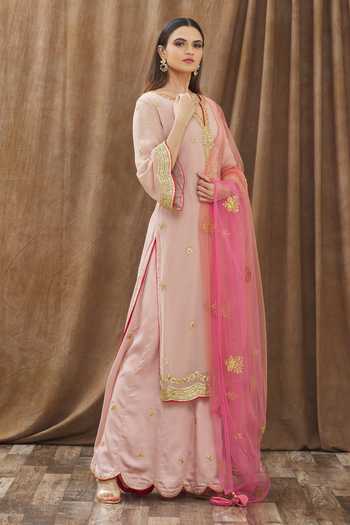 Gaurav katta_Pink Moda Silk And Georgette Thread & Placement Embroidered Kurta Gharara Set _Online_at_Aza_Fashions