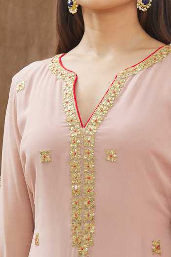 Gaurav katta_Pink Moda Silk And Georgette Thread & Placement Embroidered Kurta Gharara Set _at_Aza_Fashions