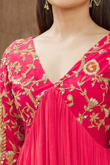 Gaurav katta_Pink Cotton Silk And Georgette Thread & Sequin Placement Embroidered Anarkali Set _at_Aza_Fashions