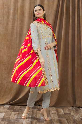 Gaurav katta_Grey Moda Silk Thread, Gota Patti And Sequin Round Embroidered Kurta Pant Set _Online_at_Aza_Fashions