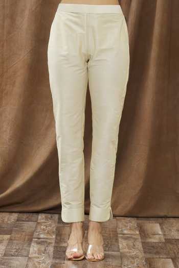 Shop_Gaurav katta_Beige Chanderi And Georgette Beads & Sequin, Thread Round Kurta Pant Set _Online_at_Aza_Fashions