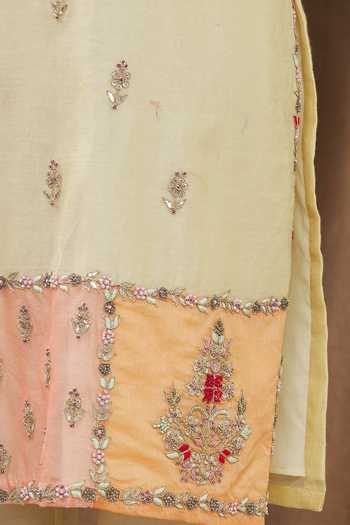 Gaurav katta_Beige Chanderi And Georgette Beads & Sequin, Thread Round Kurta Pant Set _at_Aza_Fashions
