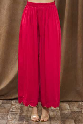 Shop_Gaurav katta_Brown Moda Silk And Organza Pearl, Thread, Gota Embroidered Kurta Palazzo Set _Online_at_Aza_Fashions