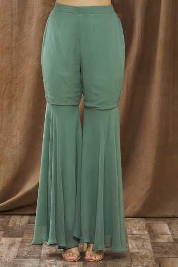 Shop_Gaurav katta_Green Moda Silk And Georgette Pearl, Thread, Gota Embroidered Kurta Sharara Set _Online_at_Aza_Fashions