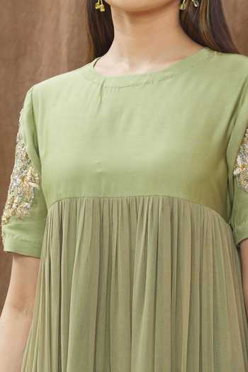 Gaurav katta_Green Georgette Sequin And Cutdana Round Sleeve Embroidered Anarkali Set _at_Aza_Fashions