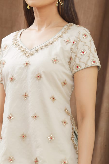 Gaurav Katta_Blue Georgette And Organza, Moda Silk Sequin, Thread Embroidered Kurta Lehenga Set _at_Aza_Fashions