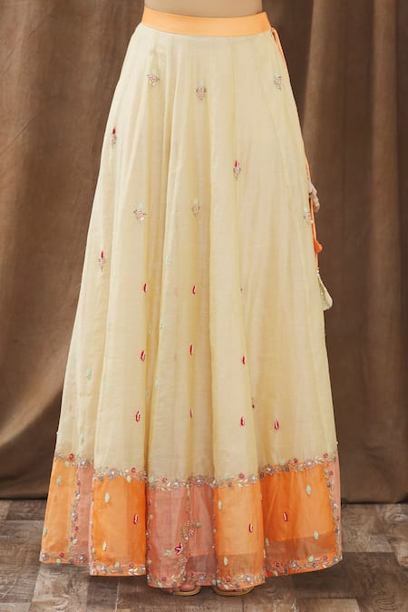 Shop Gaurav Katta Beige Chanderi Thread, Pearl And Cutdana Round Kurta Lehenga Set Online at Aza Fashions Shop_Gaurav Katta_Beige Chanderi Thread, Pearl And Cutdana Round Kurta Lehenga Set _Online_at_Aza_Fashions