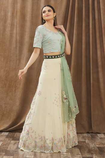 Gaurav katta Beige Pearl, Sequin And Beads, Thread Round Embroidered Lehenga Set Online at Aza Fashions Gaurav katta_Beige Pearl, Sequin And Beads, Thread Round Embroidered Lehenga Set _Online_at_Aza_Fashions