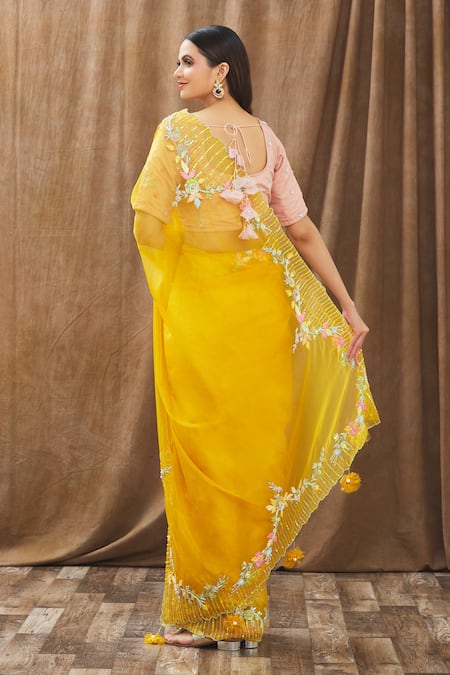 Gaurav Katta Floral Embroidered Saree With Blouse 