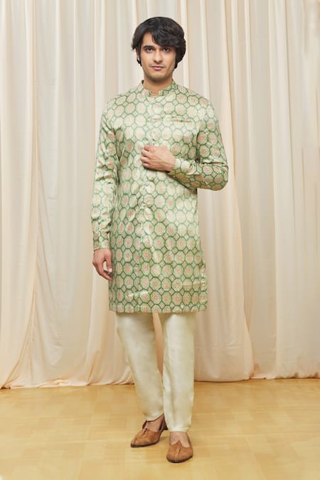 Gaurav Katta Beige Cotton Silk Printed Floral Kurta