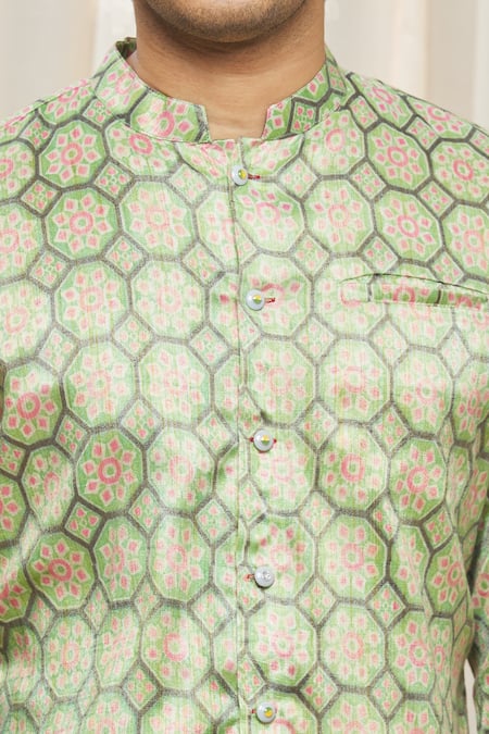 Gaurav Katta_Beige Cotton Silk Floral Print Kurta_at_Aza_Fashions