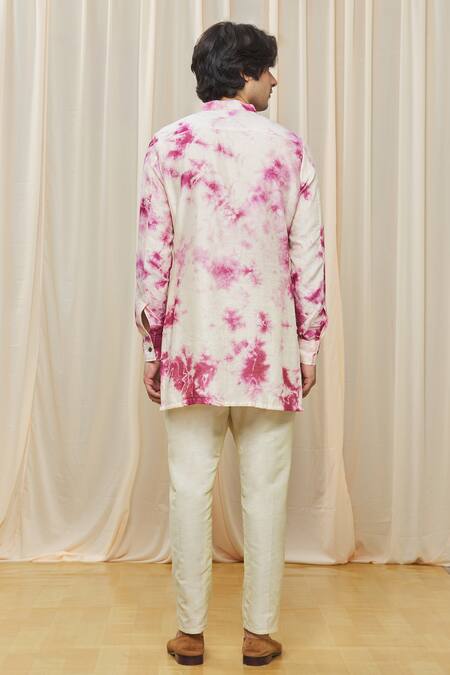 Shop_Gaurav Katta_White Chanderi Tie Dye Short Kurta _at_Aza_Fashions