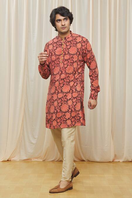 Buy Gaurav Katta Maroon Cotton Printed Floral Kurta Online at Aza Fashions Buy_Gaurav Katta_Maroon Cotton Printed Floral Kurta _Online_at_Aza_Fashions