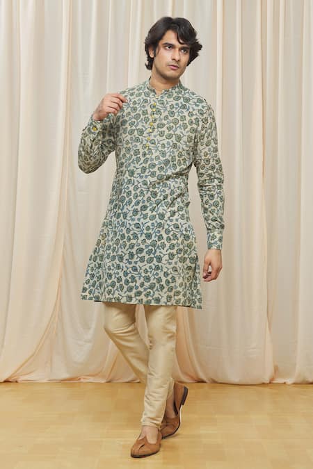 Gaurav Katta Blue Cotton Printed Floral Kurta