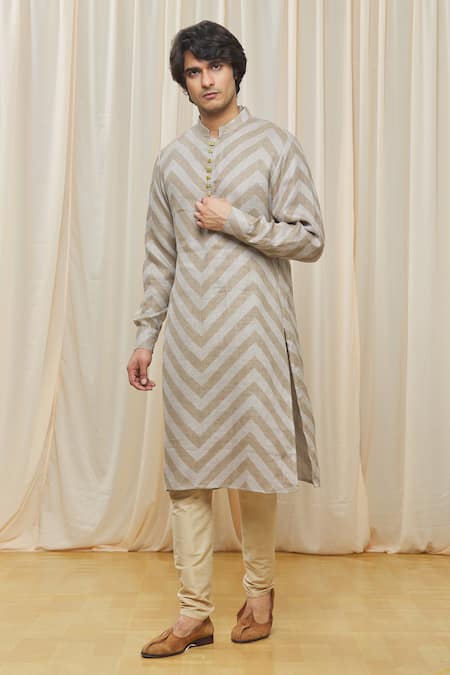 Gaurav Katta Linen Chevron Print Kurta 