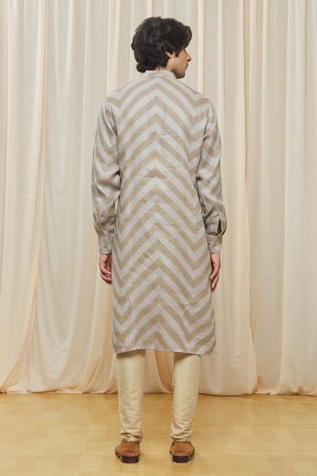 Gaurav Katta Linen Chevron Print Kurta 