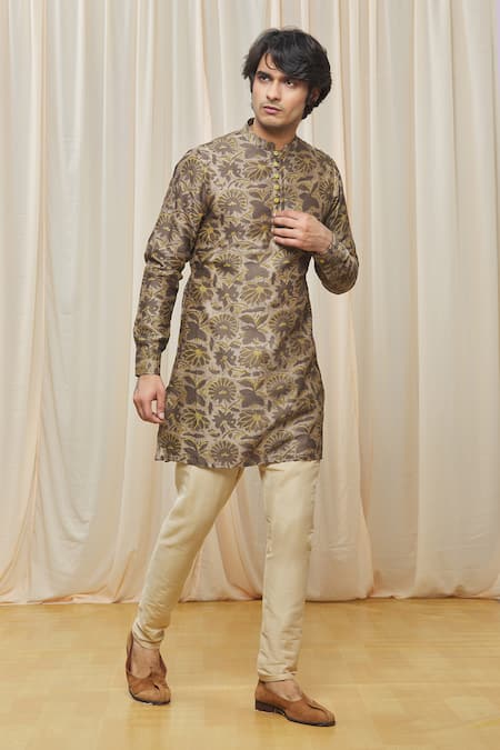 Gaurav Katta Green Chanderi Printed Floral Kurta 