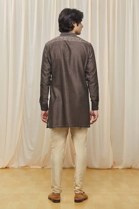 Shop Gaurav Katta Green Chanderi Printed Geometric Kurta at Aza Fashions Shop_Gaurav Katta_Green Chanderi Printed Geometric Kurta _at_Aza_Fashions