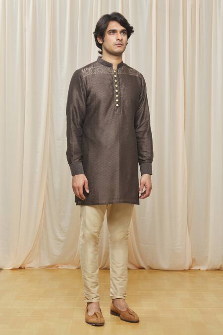 Gaurav Katta Green Chanderi Printed Geometric Kurta Online at Aza Fashions Gaurav Katta_Green Chanderi Printed Geometric Kurta _Online_at_Aza_Fashions