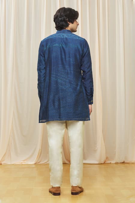 Shop Gaurav Katta Blue Chanderi Printed Geometric Kurta at Aza Fashions Shop_Gaurav Katta_Blue Chanderi Printed Geometric Kurta _at_Aza_Fashions