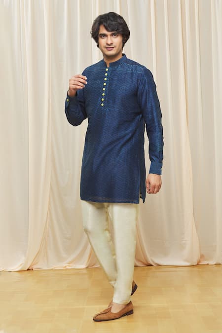 Buy Gaurav Katta Blue Chanderi Printed Geometric Kurta Online at Aza Fashions Buy_Gaurav Katta_Blue Chanderi Printed Geometric Kurta _Online_at_Aza_Fashions