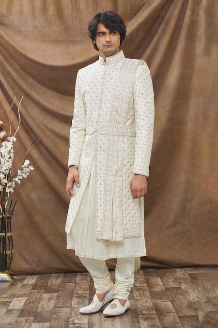 Kora By Nilesh Mitesh Geometric Embroidered Sherwani Set 