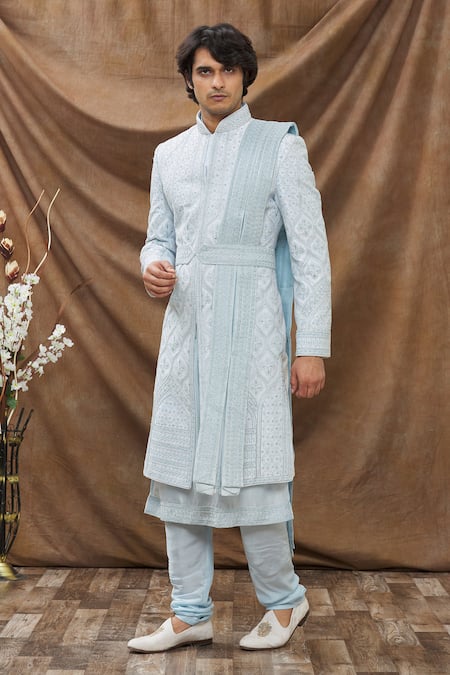 Kora By Nilesh Mitesh Geometric Embroidered Sherwani Set 