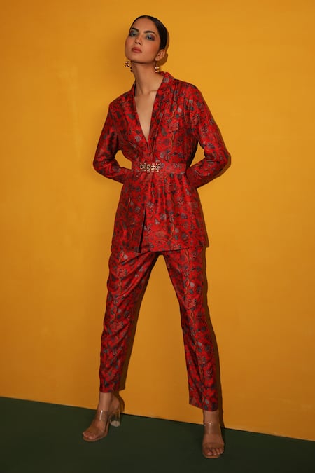 Miku Kumar Chanderi Silk Printed Jacket & Pant Set 