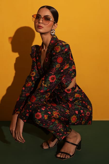 Buy_Miku Kumar_Purple Chanderi Silk Floral Print Collared Neck Elena Jacket And Pant Set_Online_at_Aza_Fashions