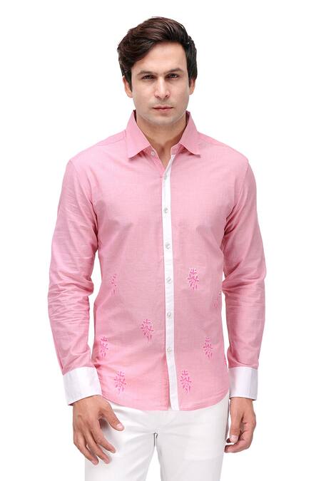 A!A By Abrar Ali_Pink Poplin Floral Print Shirt _Online_at_Aza_Fashions
