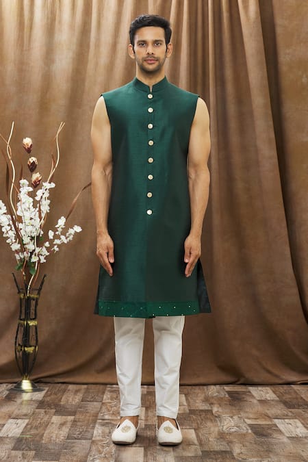 Arihant Rai Sinha Green Silk Sequins, Embroidery Achkan And Kurta Set Online at Aza Fashions Arihant Rai Sinha_Green Silk Sequins, Embroidery Achkan And Kurta Set _Online_at_Aza_Fashions