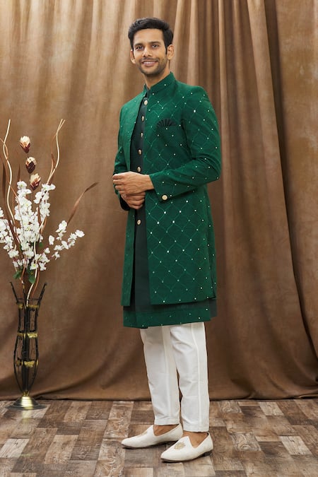 Buy Arihant Rai Sinha Green Silk Sequins, Embroidery Achkan And Kurta Set Online at Aza Fashions Buy_Arihant Rai Sinha_Green Silk Sequins, Embroidery Achkan And Kurta Set _Online_at_Aza_Fashions