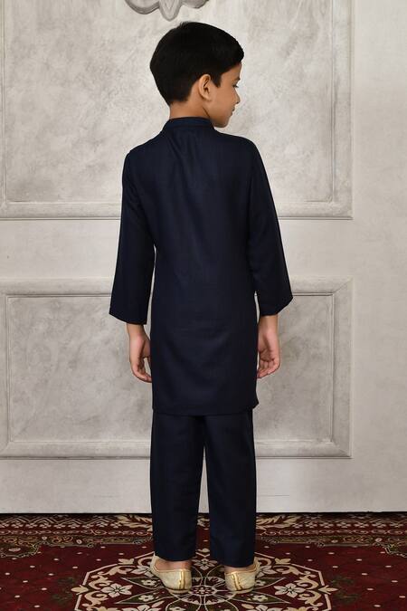 Shop_Petite Pomme_Multi Color Silk Embroidery Floral Woven Bundi And Kurta Set_Online_at_Aza_Fashions