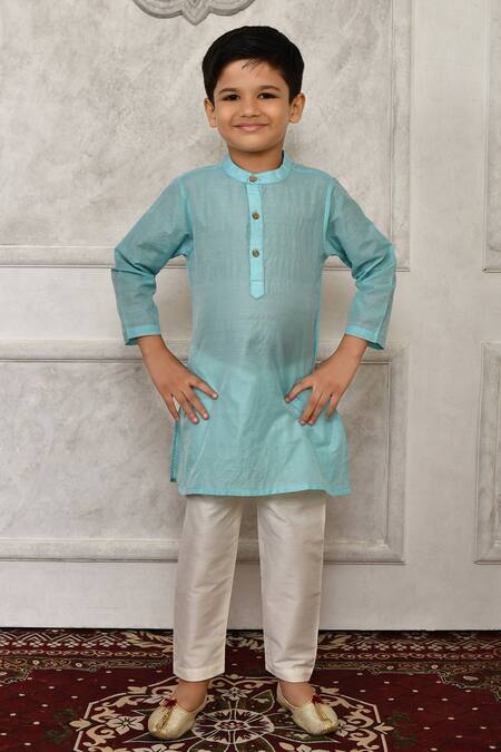 Buy_Petite Pomme_Blue Silk Embroidery Floral Woven Bundi Kurta Set_Online_at_Aza_Fashions