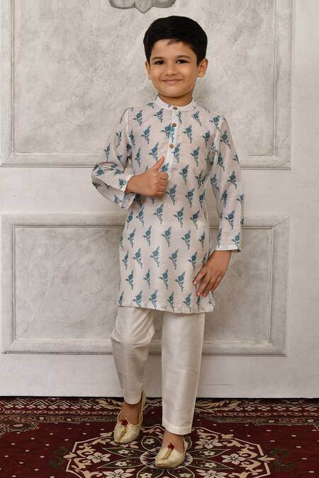 Buy_Petite Pomme_Blue Silk Embroidery Floral Printed Kurta Set_Online_at_Aza_Fashions