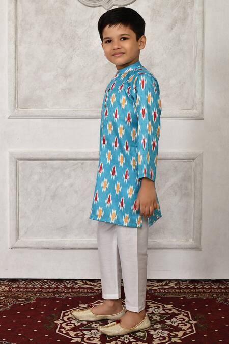 Buy_Petite Pomme_White Silk Geometric Print Kurta Set_Online_at_Aza_Fashions