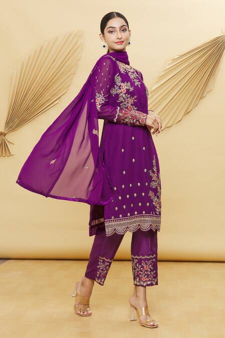 Buy Samyukta Singhania Purple Georgette Embroidery Round Neck Kurta Set Online at Aza Fashions Buy_Samyukta Singhania_Purple Georgette Embroidery Round Neck Kurta Set_Online_at_Aza_Fashions