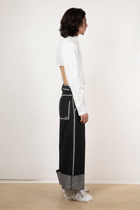 Leh Studios_White Cotton Poplin Plain Cropped Back Buttondown Shirt _Online_at_Aza_Fashions