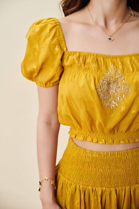 Buy_Cin Cin_Yellow Mia Cotton Skater Skirt Set_Online_at_Aza_Fashions