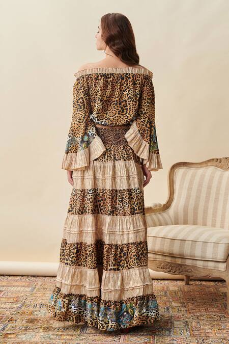 Shop Cin Cin Multi Color Cotton Barbary Leopard Print Skirt Set at Aza Fashions Shop_Cin Cin_Multi Color Cotton Barbary Leopard Print Skirt Set_at_Aza_Fashions