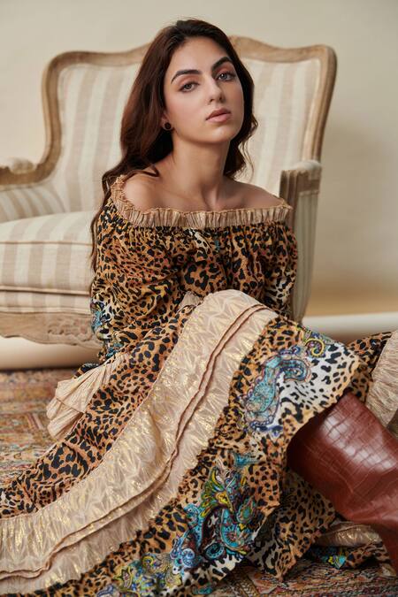 Cin Cin Multi Color Cotton Barbary Leopard Print Skirt Set Online at Aza Fashions Cin Cin_Multi Color Cotton Barbary Leopard Print Skirt Set_Online_at_Aza_Fashions