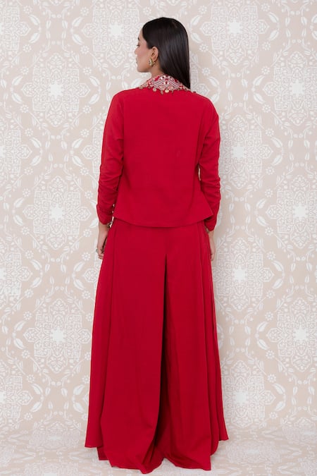 Shop Inej Red Rayon Flex Floral, Sequin Bustier Sweetheart Neck, Embroidered And Pant Set at Aza Fashions Shop_Inej_Red Rayon Flex Floral, Sequin Bustier Sweetheart Neck, Embroidered And Pant Set_at_Aza_Fashions