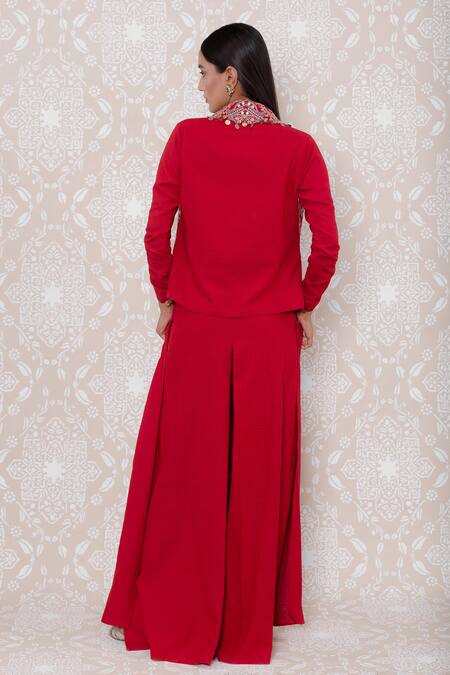 Shop Inej Red Rayon Flex Floral, Sequin Bustier Sweetheart Neck, Embroidered And Pant Set Online at Aza Fashions Shop_Inej_Red Rayon Flex Floral, Sequin Bustier Sweetheart Neck, Embroidered And Pant Set_Online_at_Aza_Fashions