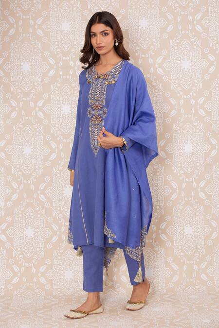 Inej Blue Chanderi Floral, Sequin Dupatta Online at Aza Fashions Inej_Blue Chanderi Floral, Sequin Dupatta_Online_at_Aza_Fashions