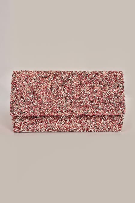 Shop Alor Bags Pink Pearls, Crystals Princess Envelope Clutch at Aza Fashions Shop_Alor Bags_Pink Pearls, Crystals Princess Envelope Clutch _at_Aza_Fashions
